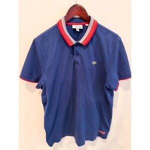Lacoste Sport Polo Shirt Blue Red Trim Men's L Cotton FR 5 Classic Fit